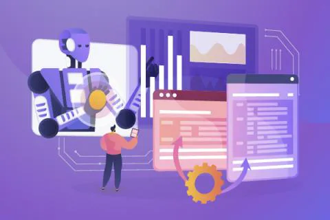 Людина працює з інтерфейсом штучного інтелекту, графіками даних і програмним кодом