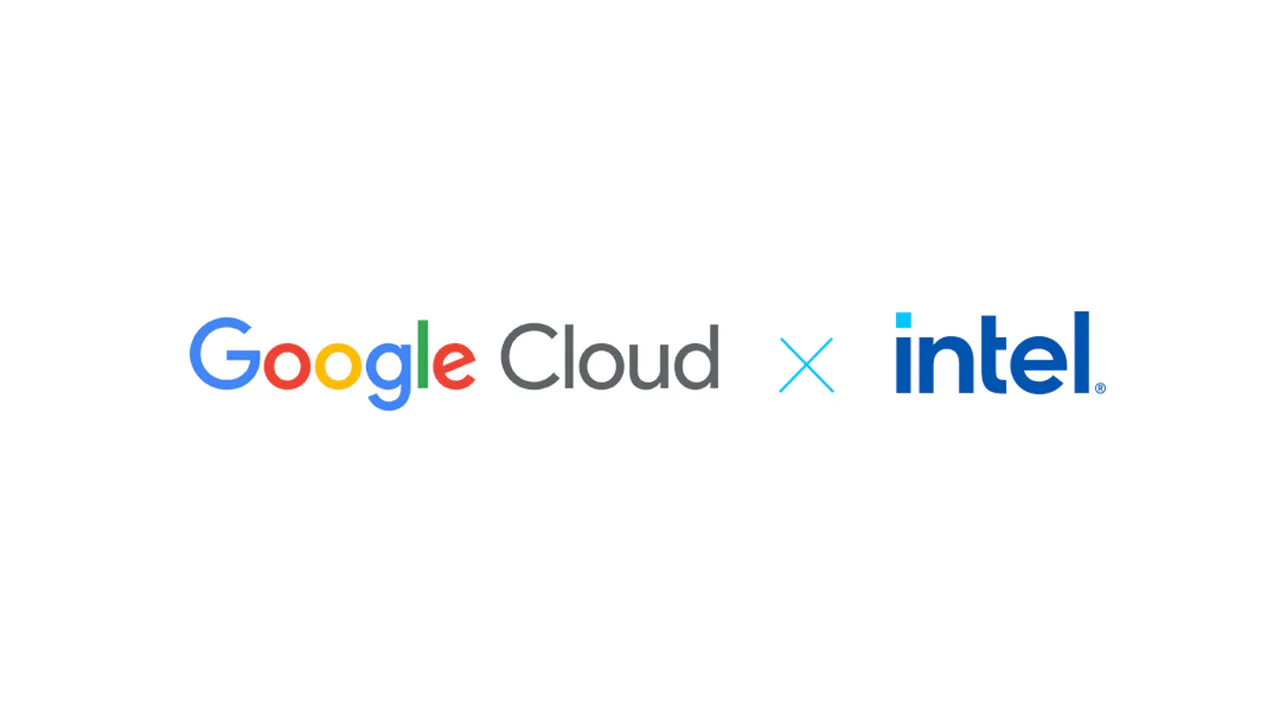 Логотипи Intel і Google на офіційному зображенні партнерства щодо Gemini Enterprise