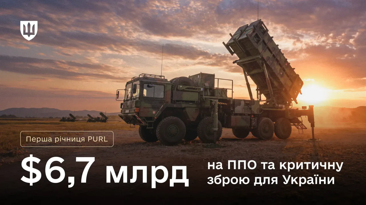 Інфографіка про першу річницю PURL і $6,7 млрд на ППО та критичну зброю для України